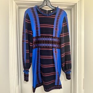 Ronny Kobo Blue and Black Patterned Long Sleeve Dress